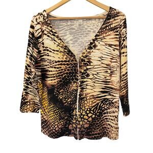 Boston Proper Women's Zipper Up Cardigan Sweater Animal Print Sz Large